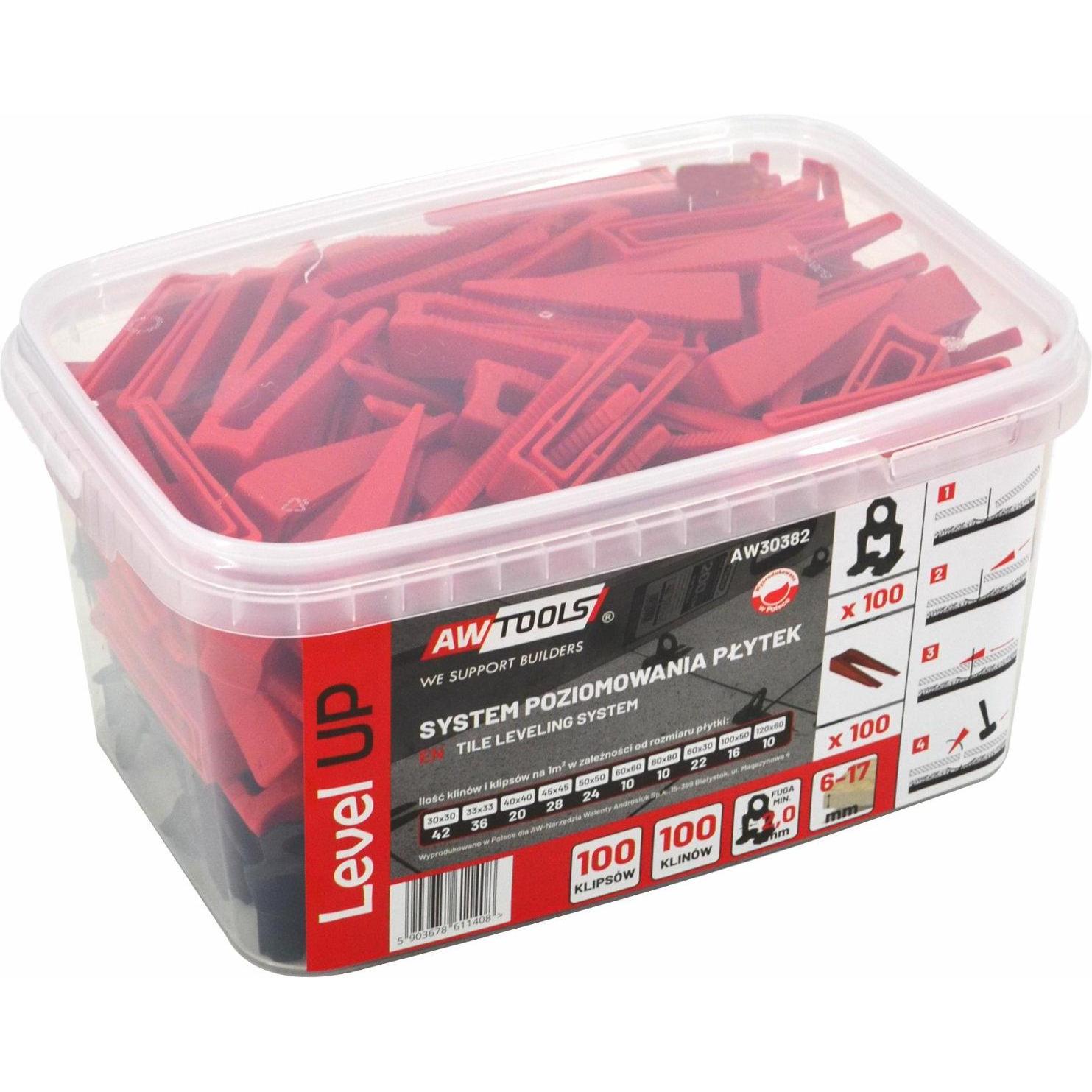 Awtools, Zubehör Verlegematerial, SYSTEM POZIOMOWANIA PŁYTEK LEVEL UP 2,0mm - 6-17mm - KLIPS 100szt. + KLIN 100szt.
