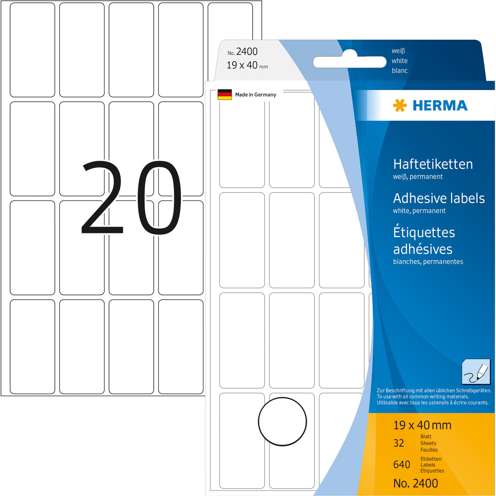 Herma, Etiketten, Haftetiketten, Gummierung stark haftend weiss