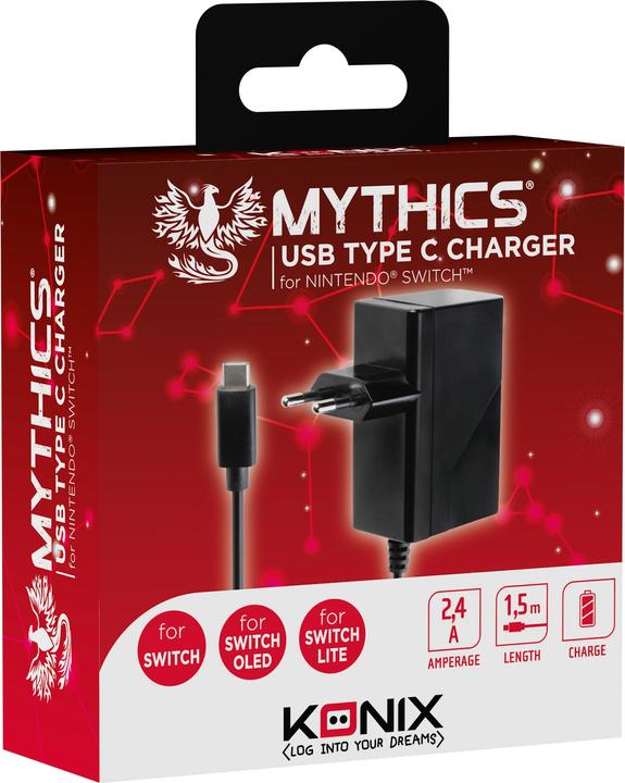 Actual product image Konix Mythics AC Charger Switch USB C 5V - 1.5 m (Switch, Switch Lite, Switch OLED)
