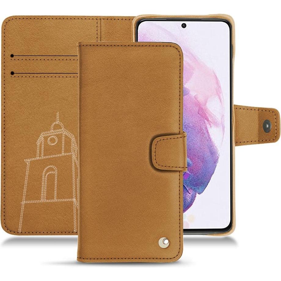 Noreve Lederschutzhülle Wallet (Samsung Galaxy S21), Smartphone Hülle, Braun