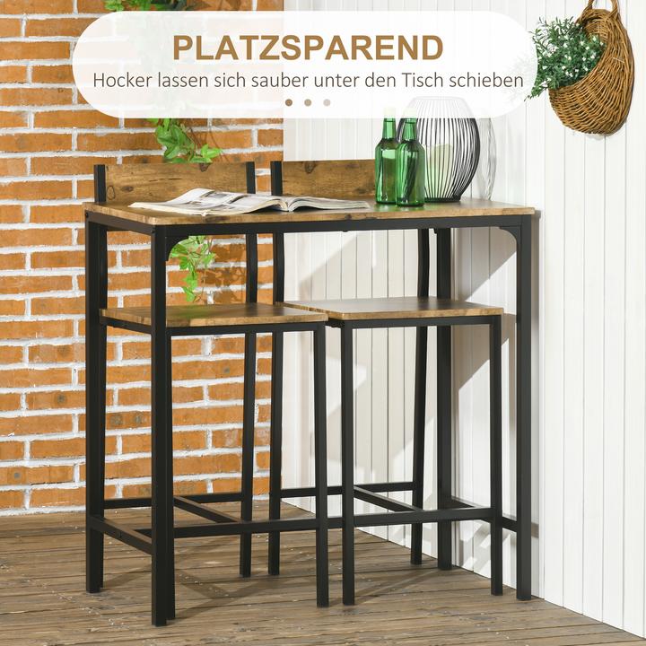 Produktbild Homcom Bartisch Set MDF, Metall Rustikal-Braun (89 x 45 x 87 cm)