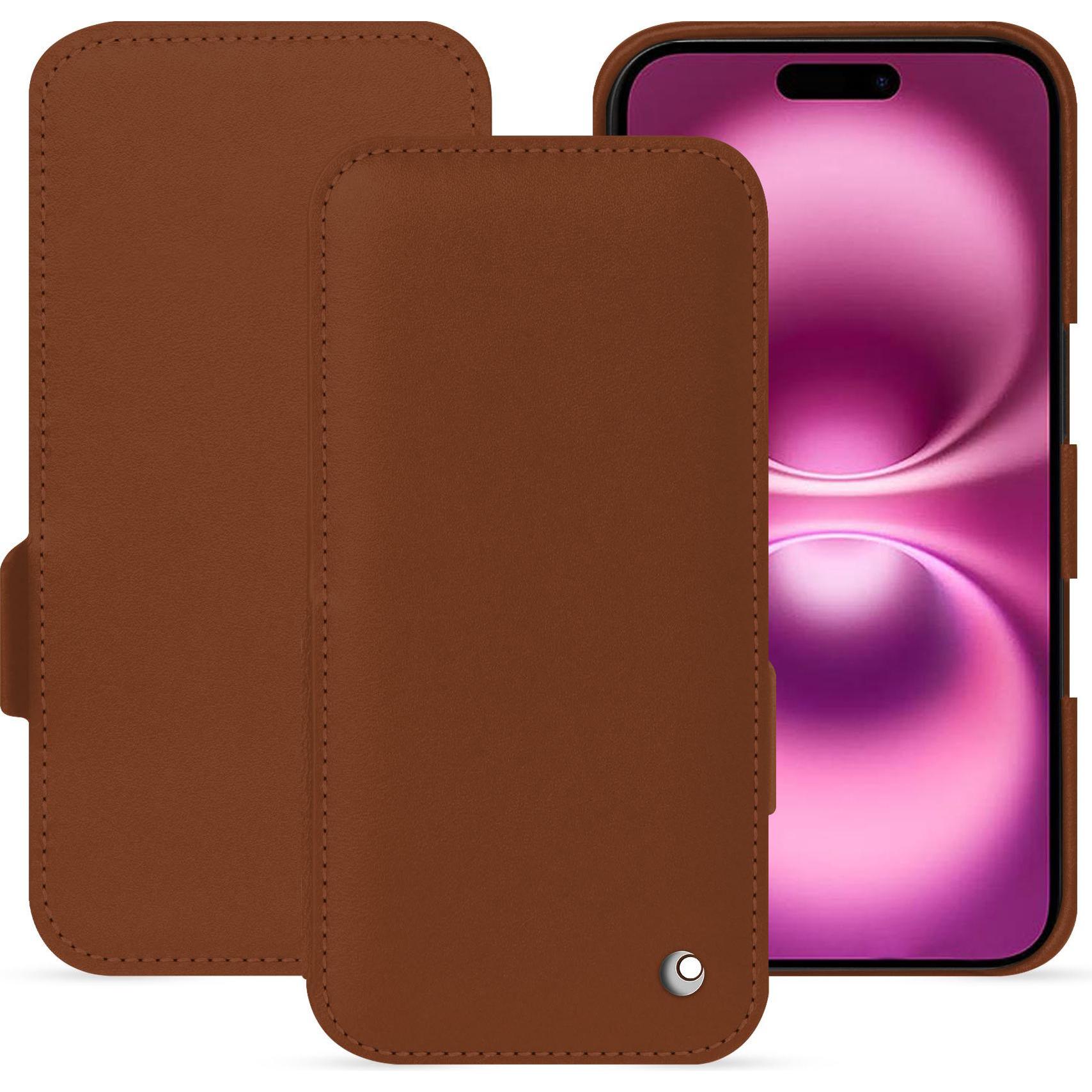 Noreve Lederschutzhülle horizontal (Apple iPhone 16 Plus), Smartphone Hülle, Braun