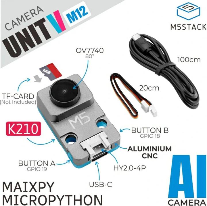 Actual product image M5Stack UnitV K210 AI Camera M12 Version OV7740