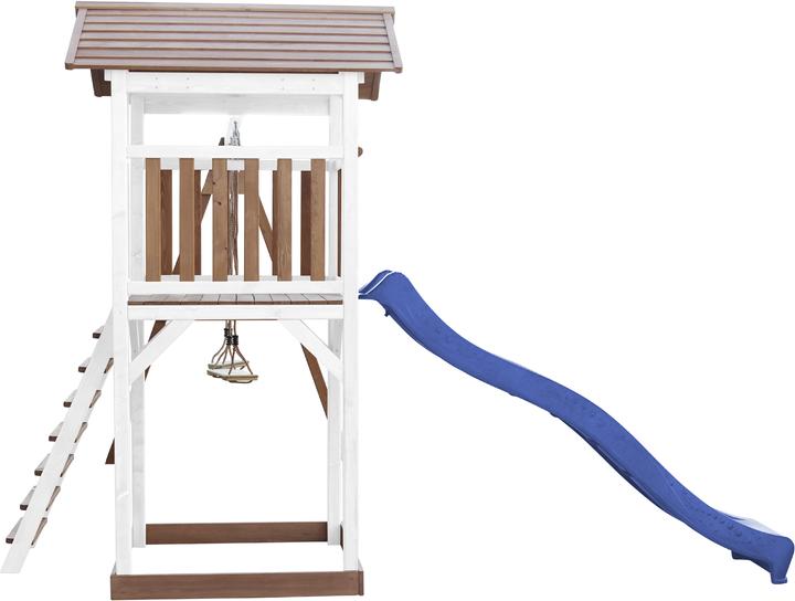 Produktbild Axi Beach Tower Spielturm mit Doppelschaukel Braun/weiss - Blaue Rutsche