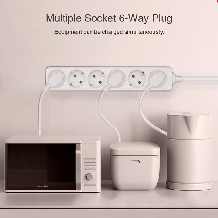 Actual product image Helos CLASSIC socket strip, 6-way, white, 3.0m, without switch (6x, CEE 7/3, 3 m)