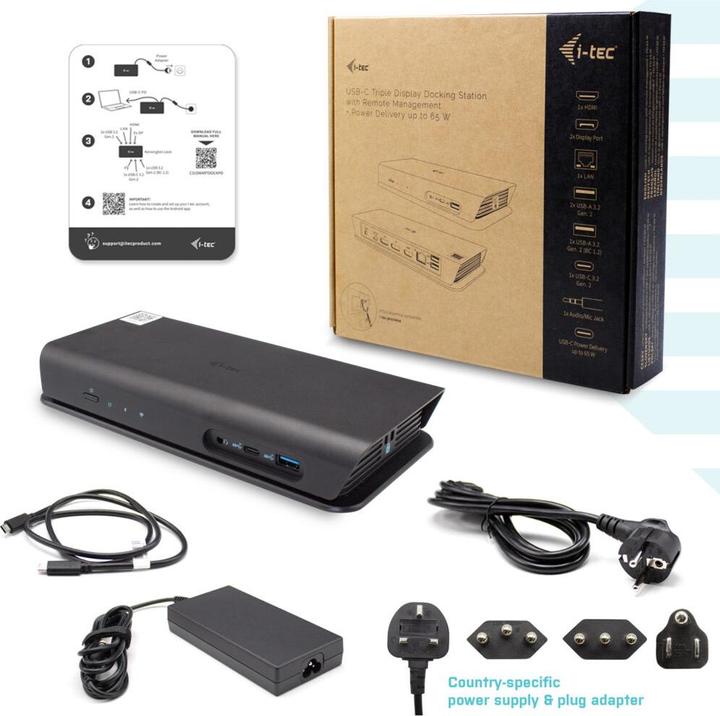 Image du produit i-tec Station d'accueil intelligente USB-C triple écran, PD 65W (USB-C, 3 ports)
