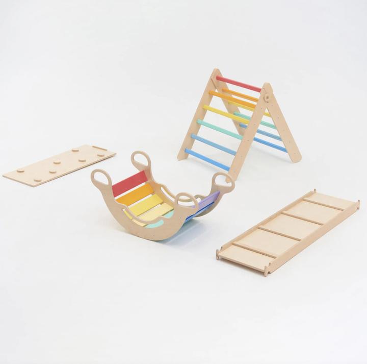 Actual product image Montessori Ladder + 2 double-sided boards + wooden swing set - colour light ® by busy kids