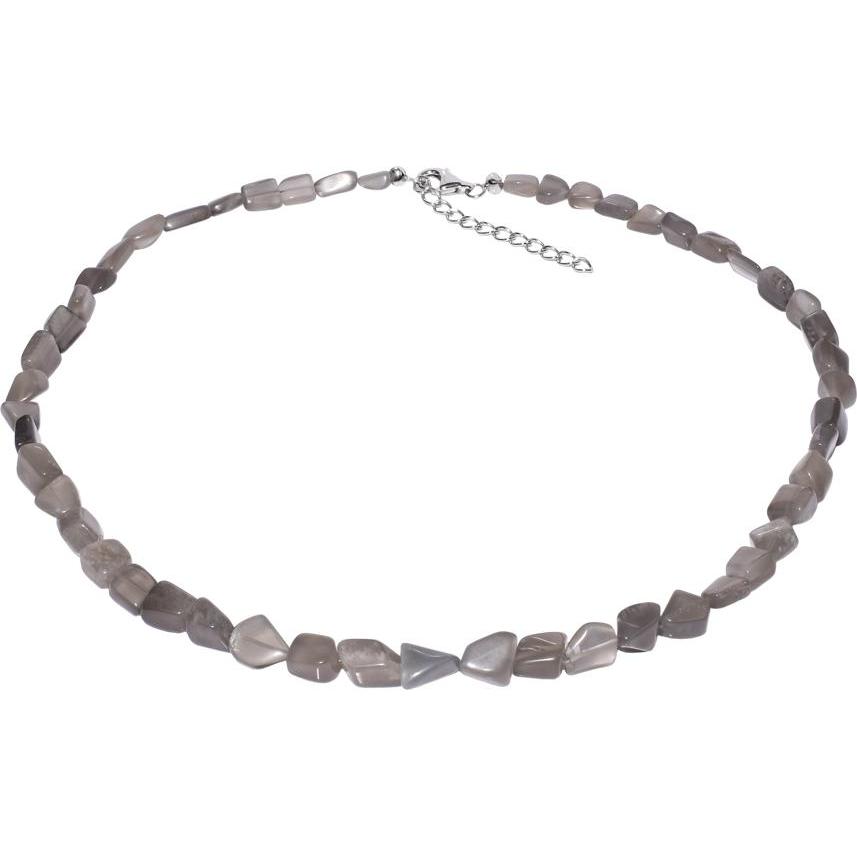 Xen, Halsschmuck, Mondstein - Collier grau Trommelstein 48 + 5 cm 925 Silber, (925 Sterling Silber, 48 cm)