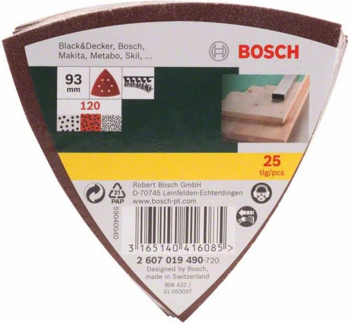 Produktbild Bosch Zubehör Schleifblatt-Set für Deltaschleifer, 93 mm, 120, 6 Löcher, 25er-Pack (120)