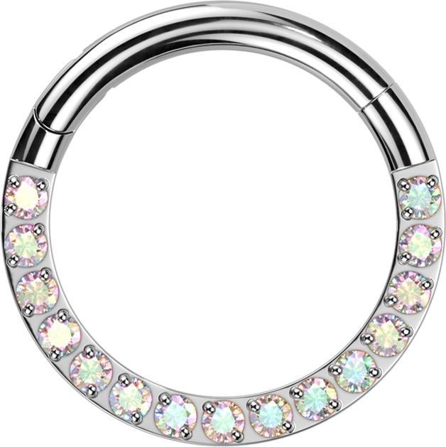 Produktbild Star Piercing Micro Segmentring klappbar silber front Kristalle multicolor (ohne Messing, Titan G23)