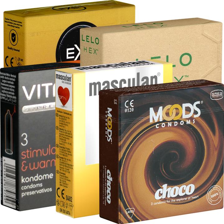 Produktbild Kondomotheke ® Herbst Specialpack – 15 besondere Kondome mit Duft, Wärme & Leuchteffekt (15 Stk.)