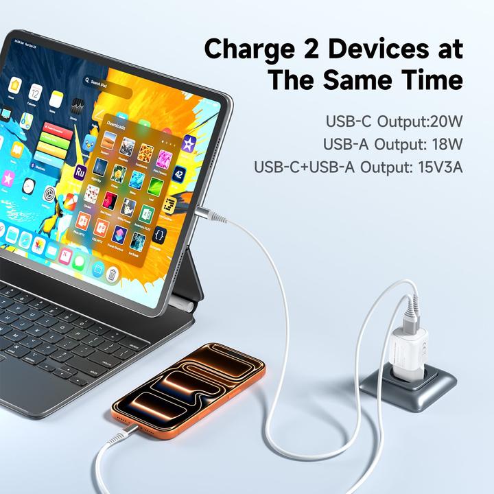 Image du produit FoneKit Mini 20W Charger, USB-C + USB-A, white (20 W, 2 ports)