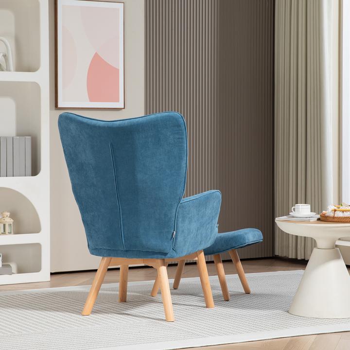 Immagine prodotto Homcom Ohrensessel mit Hocker Kord Blau