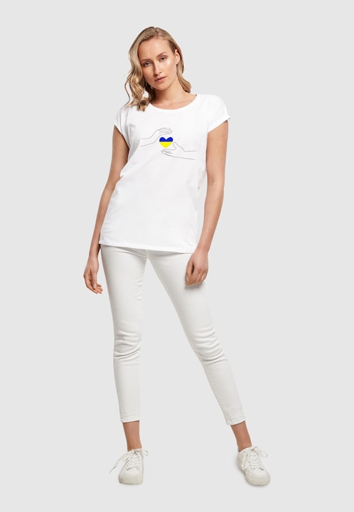 Produktbild Merchcode Ladies Peace - 2 Hand Heart White Extended Shoulder Tee - 161427 (M)