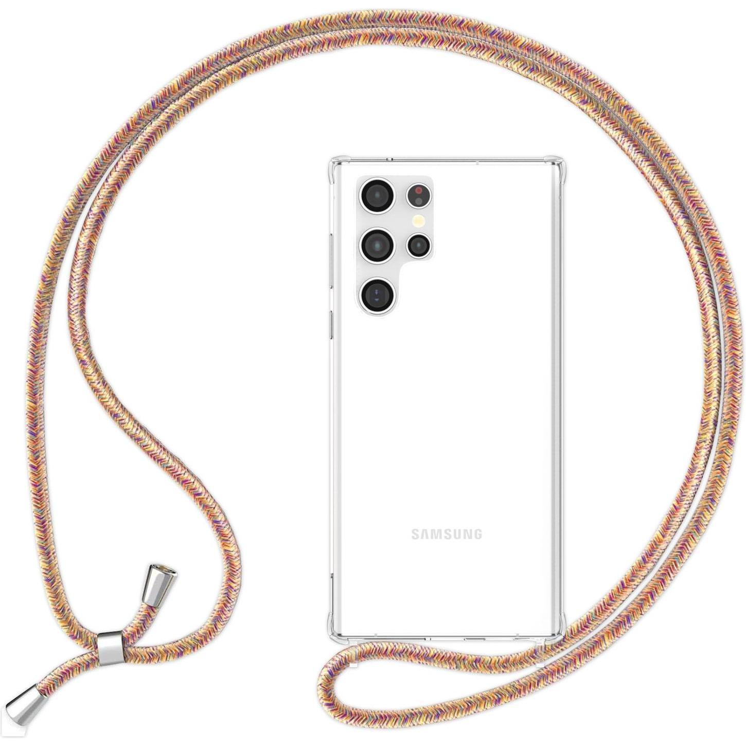 Nalia Klare Hybrid Hülle mit Kette zum Umhängen, Handykette, Mehrfarbig