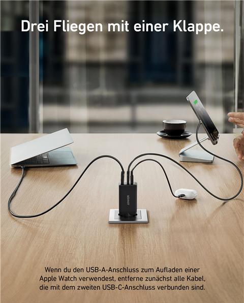 Actual product image Anker 2 x USB-C, 1 x USB-A Power Port III Charger 65W Black (65 W)