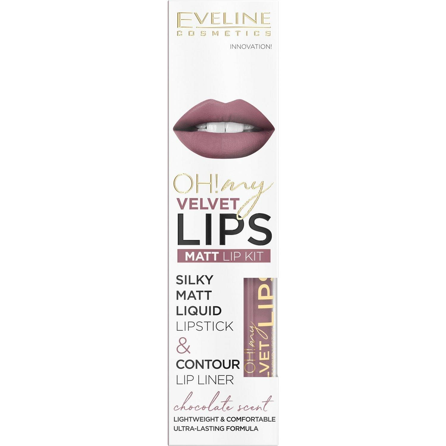 Thumbnail - Eveline, Lippenstift + Lipgloss, Oh My Lips Liquid Matt Lipstick&Contour Lip Liner Matte And Contour 4.5Ml+1Pc. 13 Brown...