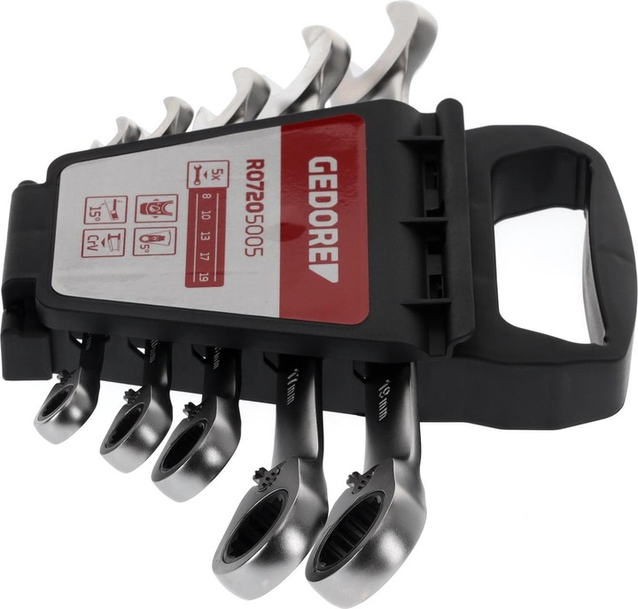 Productafbeelding Gedore Red Combinatie ratel steeksleutelset omkeerbaar. metrisch 5 stuks (19 mm, 8 mm, 15 mm, 7 mm, 10 mm)