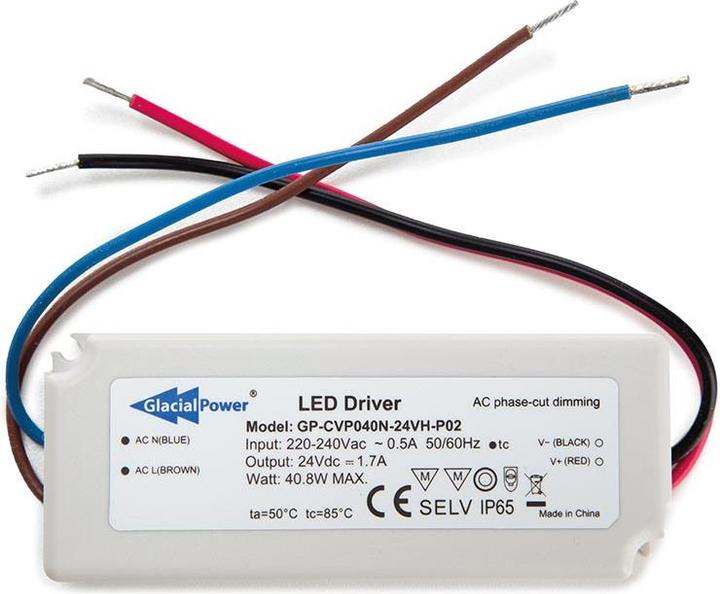Produktbild Glacial Power LED-NETZTEIL - KONSTANTSPANNUNG - 40 W 24 V 1.7 A - DIMMBAR ÜBER TRIAC-DIMMER