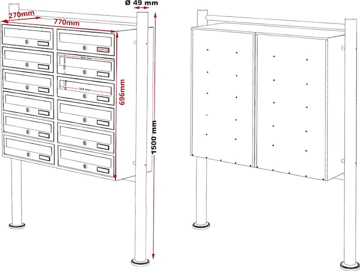 Produktbild Wiltec 12er Briefkastenanlage Anthrazit 2x6 Fächer Standbriefkasten Briefkasten