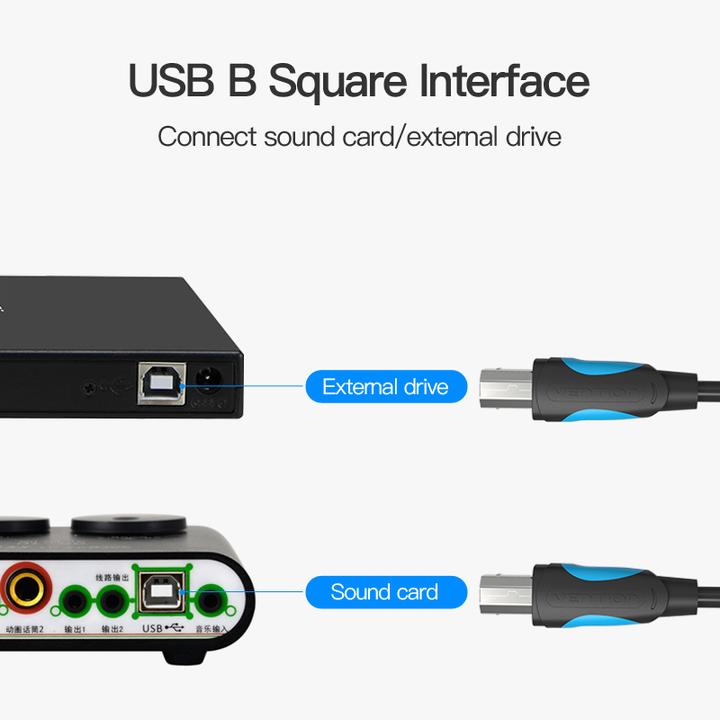 Produktbild Vention USB 2.0 Kabel Typ A-B, schwarz - 2m (2 m, USB 2.0)