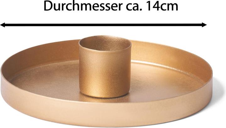 Produktbild Novaliv 4er-Set Stabkerzenhalter Durchmesser 14cm Dekoschale GOLD rund Metall mit LED-Echtwachskerze (14 x 14 x 14 cm)