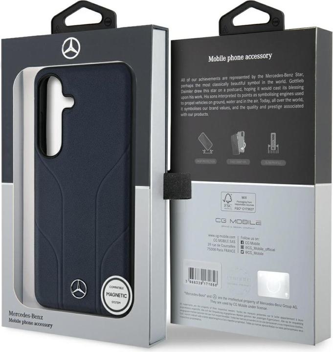 Produktbild Mercedes Leather Debossed Lines MagSafe Case for Samsung Galaxy S25 - Blue (Samsung Galaxy S25)