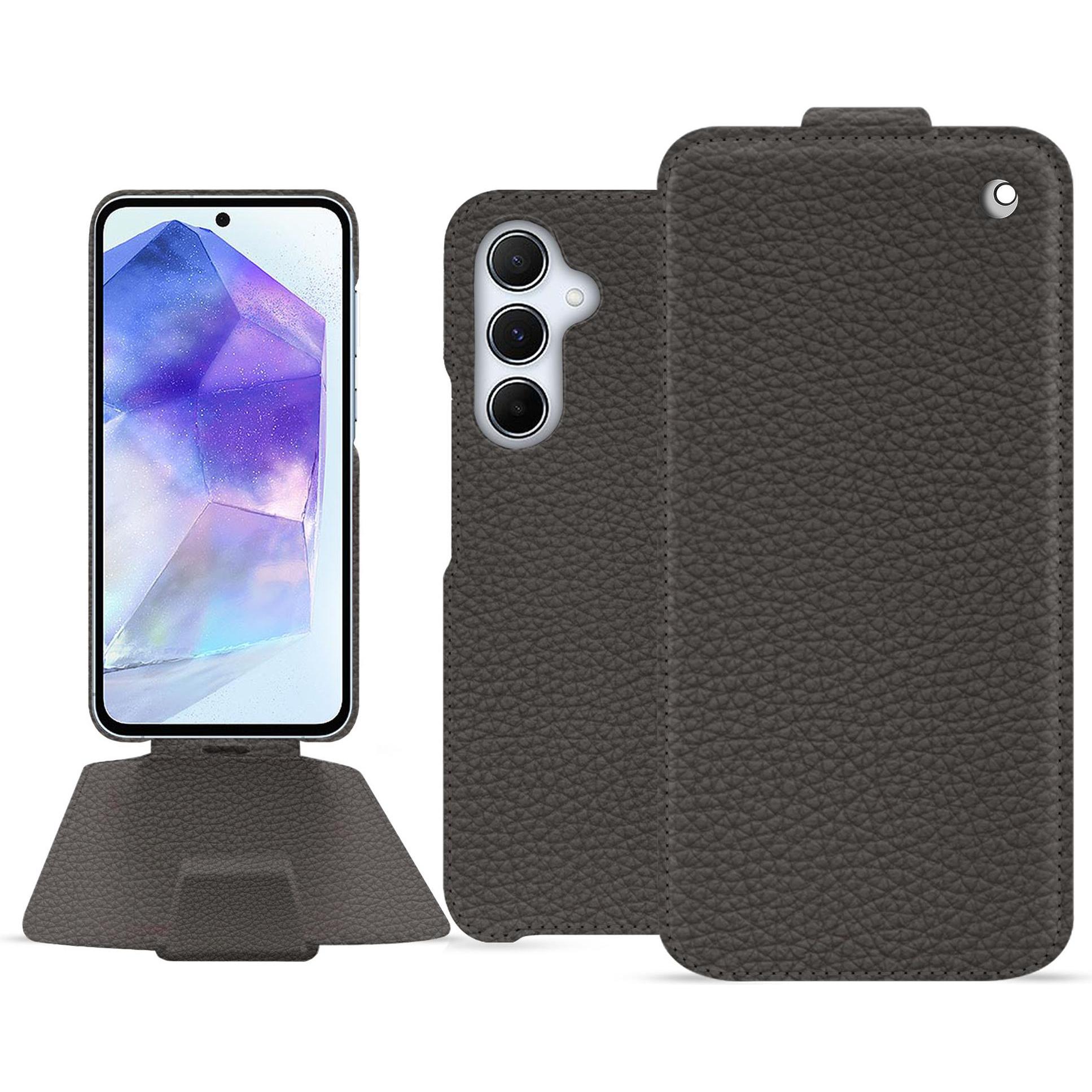 Noreve Lederschutzhülle vertikal (Samsung Galaxy A55), Smartphone Hülle, Grau