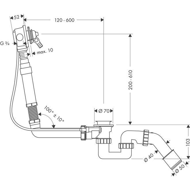 Thumbnail - hansgrohe, Siphon, Wannenüberlaufgarnitur EXAFILL (Ablaufgarnitur, 3/4")