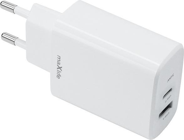 Actual product image Maxlife MXTC-10-30AC PD QC charger 1x USB-C 1x USB 30W white (30 W, 2 ports)