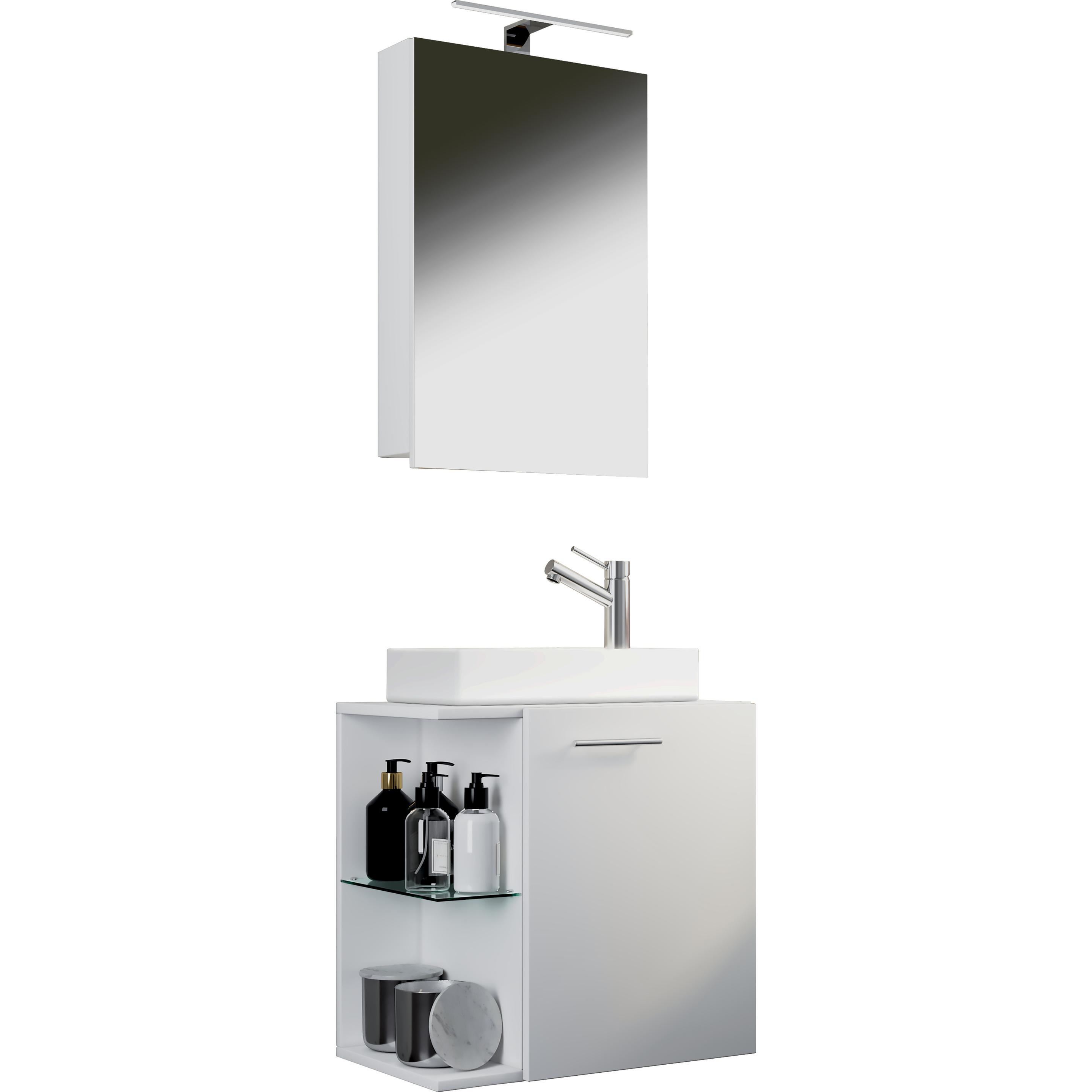 Thumbnail - VCM, Badmöbelset, 3 tlg. Gäste WC Waschplatz Waschtisch Hausa Spiegelschrank