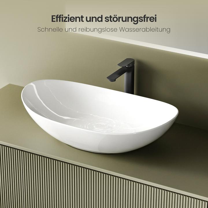 Produktbild Emke Aufsatzwaschbecken Ovales Waschbecken Keramik Waschbecken Waschtisch Weiss Glänzend 615 x 360 x (360 mm, 615 mm)