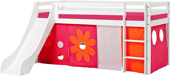 Produktbild Hoppekids BUNDLE BASIC Halbhochbett mit Rutsche 90x200cm mit Flower Power Vorhang und Schaum-Matratz (90 x 200 cm)