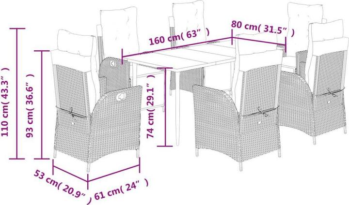 Image du produit vidaXL Meuble de jardin Ensemble de jardin 7pcs gris clair Poly rotin (160 cm)