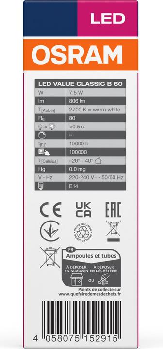 Produktbild Osram LED Kerze Classic (E14, 7.50 W, 806 lm, 1 x, F)