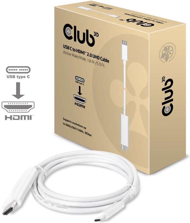 Produktbild Club 3D USB Typ C — HDMI (Typ A) (1.80 m, HDMI, USB Typ C, 2.0)
