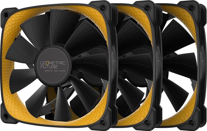 Actual product image Geometric Future Squama 2505Y RGB fan, 3-pack - 120 mm, black/yellow (120 mm, 3 x)