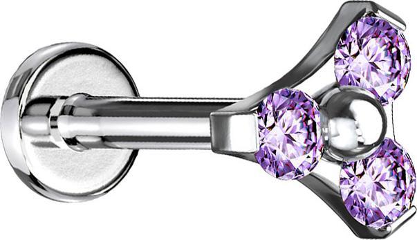 Produktbild Star Piercing Micro Labret Innengewinde silber Dreieck drei Kristalle tanzanite (Chirurgenstahl 316L, ohne Messing)