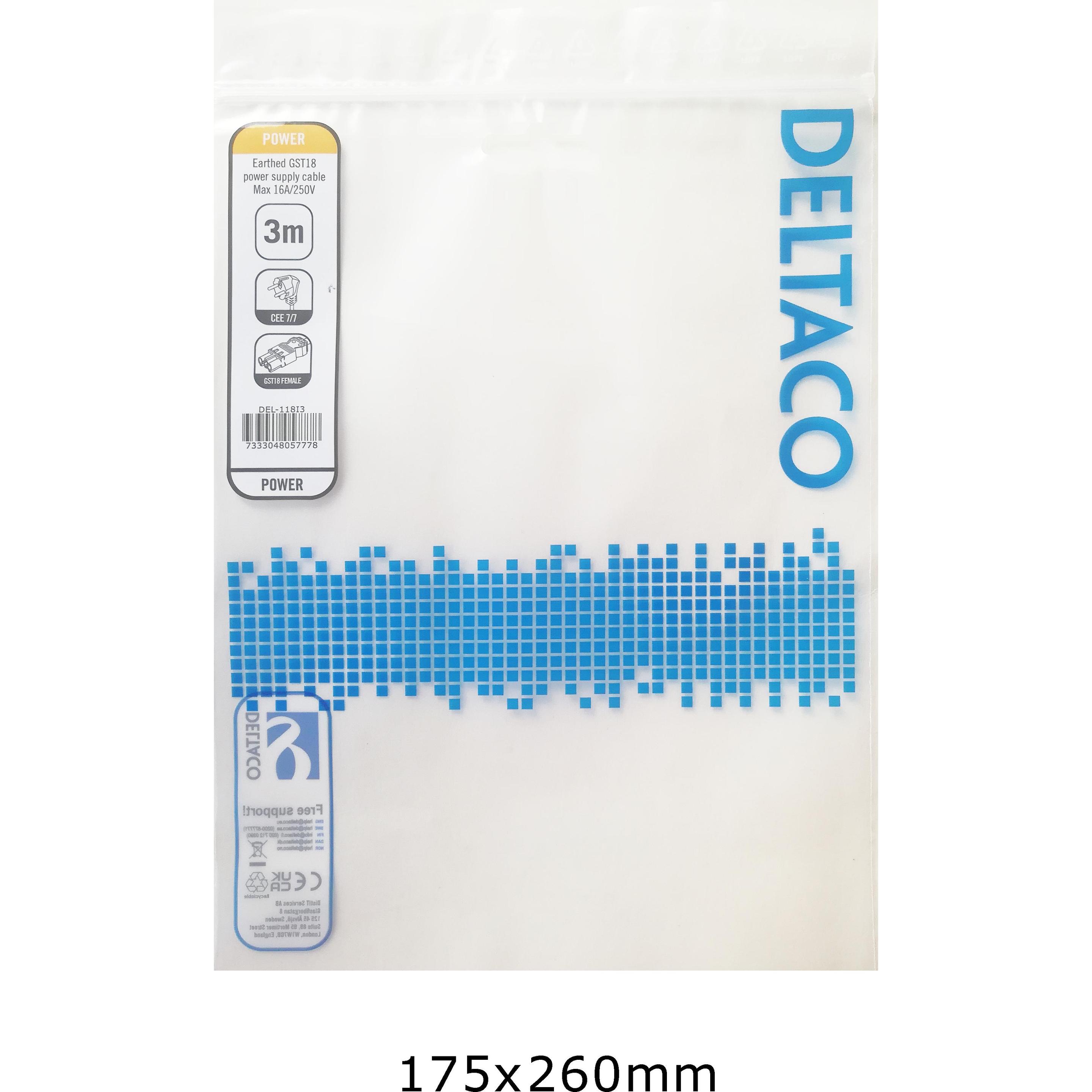 Deltaco, Cartucce, CEE 7/7 - GST18 naaras, maadoitettu,, musta