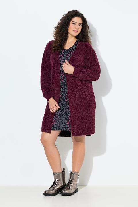 Image du produit Ulla Popken Cardigan en maille chenille à col en V et manches longues, coupe ouverte (50, 52)