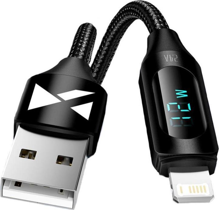 Actual product image Wozinsky USB-A Cable - Lightning WUALC2 with LED Display 2.4A 2m - Black (2 m, USB 2.0)