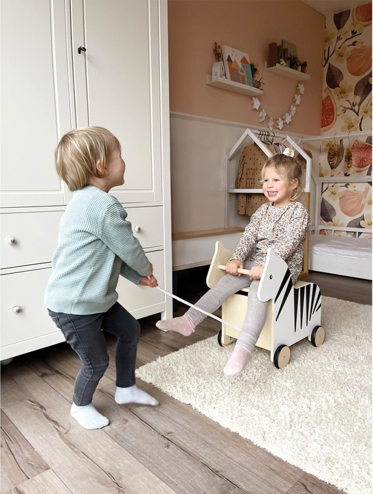 Actual product image small foot Toy Box with Wheels Zebra "Wildlife
