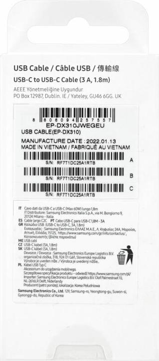 Immagine prodotto Samsung USB C — USB C (1.80 m, USB 2.0, 60 W)