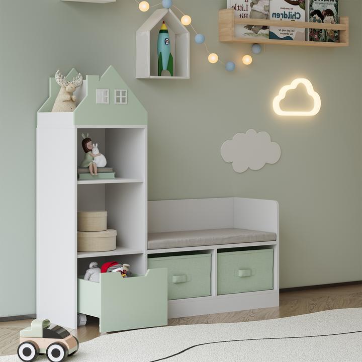 Immagine prodotto En.Casa Kindersitzbank mit Regal Vipsali 100x99x30 cm Mintgrün/Weiss
