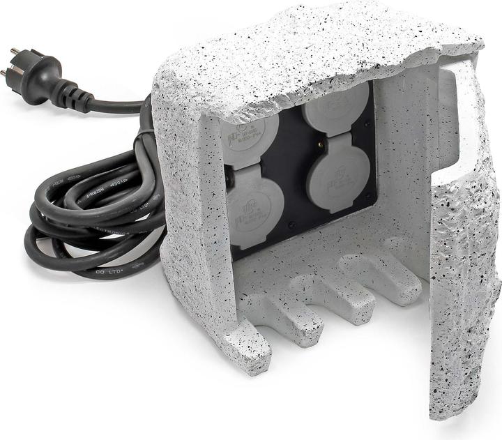 Actual product image Wiltec Outdoor Multi-socket Socket Strip 4 Sockets Synthetic Resin IP44 Stone Design 5m Cable (4 x, 5 m)
