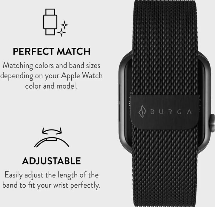 Actual product image Burga Apple Watch Band Metal Mesh Black 38mm / 40mm / 41mm (Milanaise RVS vlechtwerk)