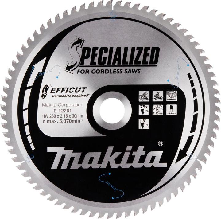 Productafbeelding Makita Zaagblad 260x2,15x30, 75Z EFFICUT