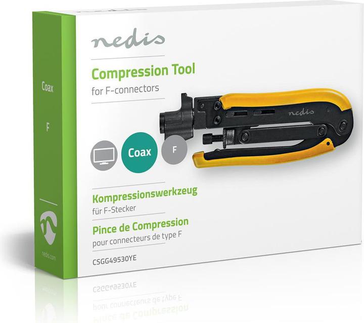 Actual product image Nedis Compression pliers F-connector RG58, RG59, RG6, RG7, RG11 Hardened steel Black/Yellow (20 mm)