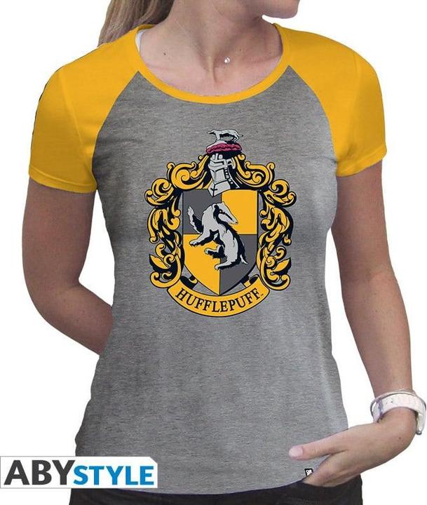 Actual product image ABYstyle HARRY POTTER - Tshirt Hufflepuff woman SS grey yellow - premium (M)