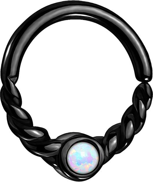 Image du produit Star Piercing Micro piercing anneau noir demi tressé avec opale blanche (Acier chirurgical 316L, sans laiton)